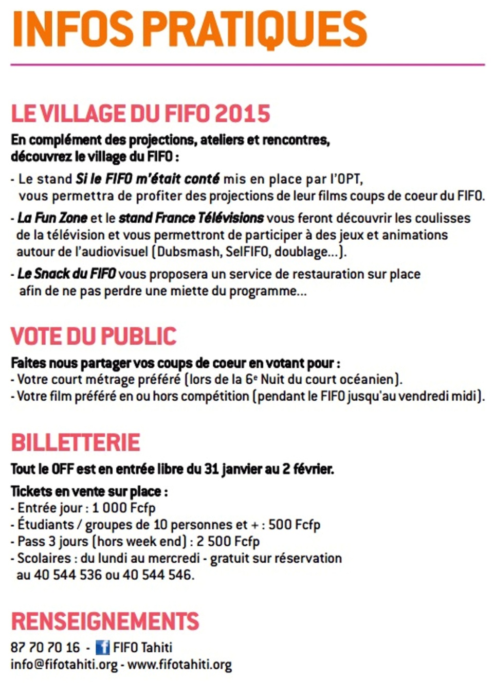 Le programme du FIFO 2015