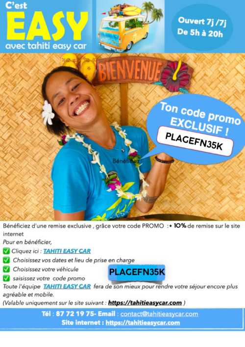 Profitez de nos partenariats avec Avis Tahiti & Tahiti Easy Car ! Profitez de nos partenariats avec Avis Tahiti & Tahiti Easy Car !
