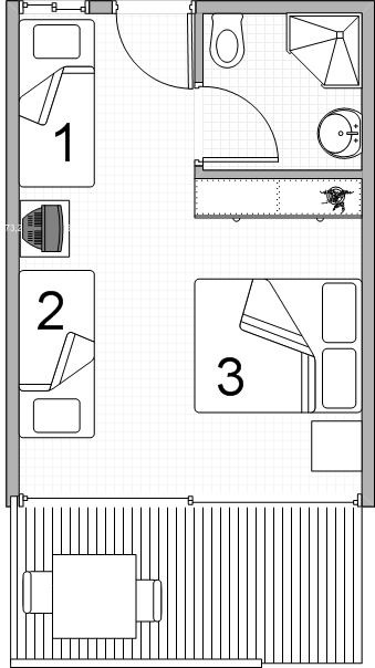 Chambre triple avec 3 lits